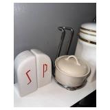 Kitchenware Collection with Vintage Tin, Canister, Utensil Holders, and Spice Shakers