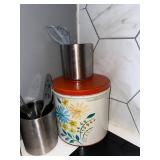 Kitchenware Collection with Vintage Tin, Canister, Utensil Holders, and Spice Shakers