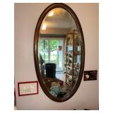 Vintage Oval Wall Mirror with Wood Frame