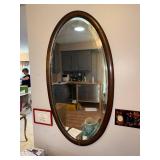 Vintage Oval Wall Mirror with Wood Frame