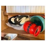 Collection of Colorful Dishes, Vintage Kitchenware and Spice Rack