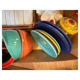 Collection of Colorful Dishes, Vintage Kitchenware and Spice Rack