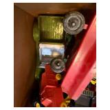 Box of Vintage Tonka Trucks, Cars, and Matchbox Tractors Assortment