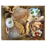 Box of Assorted Vintage Glassware, Porcelain, and Metal Decor Collectibles
