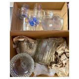 Collection of Glass Drinkware and Serving Pieces Including Mugs, Beer Pitcher, and Apple Dish