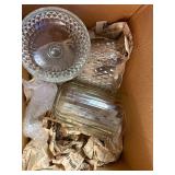 Collection of Glass Drinkware and Serving Pieces Including Mugs, Beer Pitcher, and Apple Dish