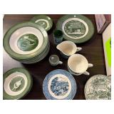 Colonial Homestead Green Transferware Dish Set by Royal USA