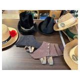 Collection of Vintage Hats and Spats Including Straw, Felt, and U.S. Open Styles