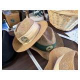 Collection of Vintage Hats and Spats Including Straw, Felt, and U.S. Open Styles