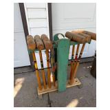 Vintage Wooden Croquet Set with Mallets, Balls, and Stand