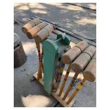Vintage Wooden Croquet Set with Mallets, Balls, and Stand