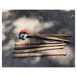 Lot of 4 Vintage Wooden Baseball Bats and 4 Croquet Mallets