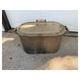 Vintage Metal Wash Tub with Wooden Handles and Lid