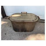 Vintage Metal Wash Tub with Wooden Handles and Lid