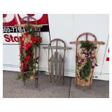 Set of 3 Vintage Wooden Sleds with Holiday Decor