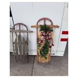 Set of 3 Vintage Wooden Sleds with Holiday Decor
