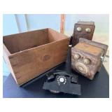 Antique and Vintage Rotary Telephones with Wooden Wall Mount Boxes - Collection of 3