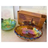 Set of 2 Iridescent Gold Carnival Glass Bowls with Original Box