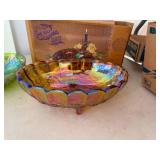 Set of 2 Iridescent Gold Carnival Glass Bowls with Original Box