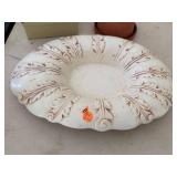 Red Wing USA Embossed Oval Ceramic Platter with Terracotta Bird Waterer and Box