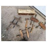 Lot of Vintage Woodworking Clamps, Mallets, and Small Hardware Drawer Set
