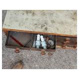 Lot of Vintage Woodworking Clamps, Mallets, and Small Hardware Drawer Set