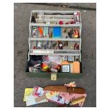 Vintage Fishing Tackle Box with Lures, Floats, Knives, and Accessories