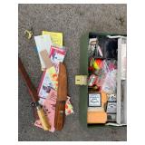 Vintage Fishing Tackle Box with Lures, Floats, Knives, and Accessories