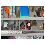 Vintage Fishing Tackle Box with Lures, Floats, Knives, and Accessories