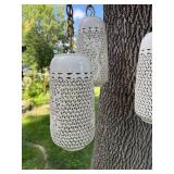 Vintage Hanging Triple Pendant Light with White Ceramic Shades