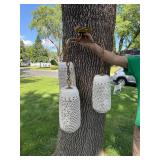 Vintage Hanging Triple Pendant Light with White Ceramic Shades