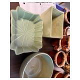 Vintage Pottery and Stoneware Dishware Collection including Mugs, Bowls, and Serving Pieces