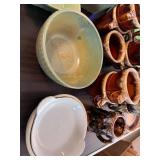 Vintage Pottery and Stoneware Dishware Collection including Mugs, Bowls, and Serving Pieces