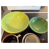 Vintage Pottery and Stoneware Dishware Collection including Mugs, Bowls, and Serving Pieces