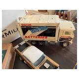 Vintage Tin Trucks, Rummy Tile Game, and Collectibles Assortment