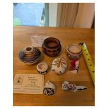 Collection of 7 Native American Miniature Pottery and Figurines, Acoma Pueblo, Robert Tenorio & P. Jim