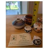 Collection of 7 Native American Miniature Pottery and Figurines, Acoma Pueblo, Robert Tenorio & P. Jim