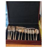 Vintage Silver-Plated Flatware Set in Wooden Presentation Box