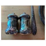 Sterling Silver Tableware Set: Sweetheart Rose Spoon, Frank M. Whiting & Co. Plate, Salt & Pepper Shakers