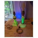 Pair of Vintage Uranium Swirled Slag Glass Table Lamps