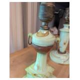 Pair of Vintage Uranium Swirled Slag Glass Table Lamps