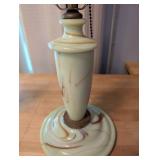 Pair of Vintage Uranium Swirled Slag Glass Table Lamps