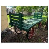 Vintage Wooden Farm Wagon with Red Iron Wheels