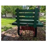 Vintage Wooden Farm Wagon with Red Iron Wheels