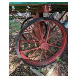 Vintage Wooden Farm Wagon with Red Iron Wheels