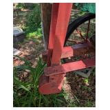 Vintage Wooden Farm Wagon with Red Iron Wheels