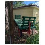 Vintage Wooden Farm Wagon with Red Iron Wheels