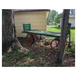 Vintage Wooden Farm Wagon with Red Iron Wheels