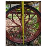 Vintage Wooden Farm Wagon with Red Iron Wheels