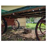 Vintage Wooden Farm Wagon with Red Iron Wheels